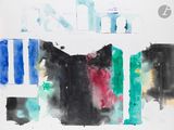 une aquarelle représentant un bâtiment sur lequel figure une horloge