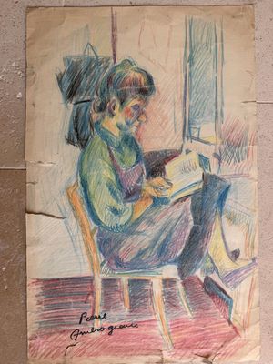 Pierre AMBROGIANI (1907-1985). "Femme à la lecture". Dessin …
