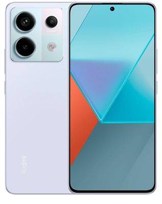 a white and blue smartphone with a camera on top of it