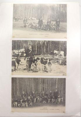 deux vieilles photos en noir et blanc représentant des chevaux et des personnes dans les bois