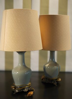 Paire de vase en porcelaine céladon monté en lampe