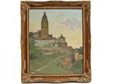 une image d'un tableau représentant un château sur une colline
