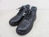 black leather boots with black laces and black rubber soles