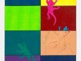 une image représentant une peinture d'un lézard sur un fond multicolore