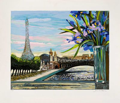 une peinture de fleurs dans un vase sur une table
