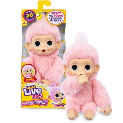 the little live pets doll is pink and has big eyes