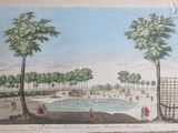 a picture of a drawing of a park with people playing