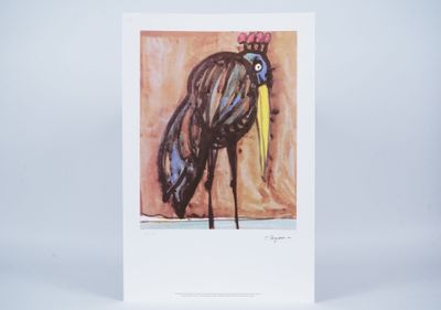 a picture of a painting of a bird with a crown on it ' s head