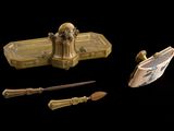 a few items that are sitting on a black surface