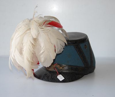 a hat with a feather on top of it on a table