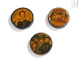 three buttons with a picture of a man and a woman on them