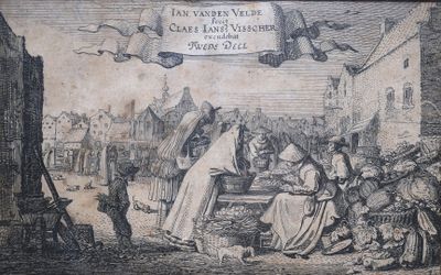 a picture of a drawing of a man and a woman in a market