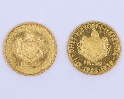 deux pièces d'or portant un blason