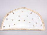 a white plate with dots on it on a gray surface