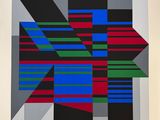 an image of a painting of a geometric design in black, red, blue and green