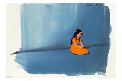 painting of a woman sitting on the ground in an orange dress