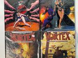 two covers of vortexx comic books on a white surface