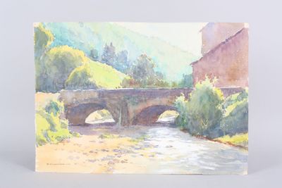 Paul MONNIER (1893-1962) : le pont de Val-Suzon. aquarelle s…