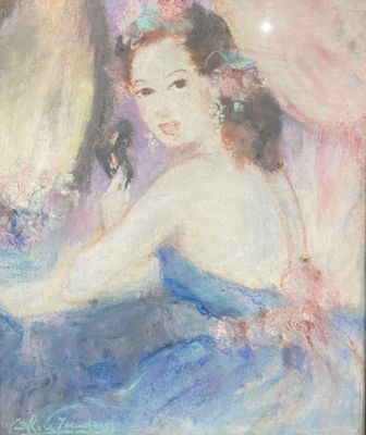 Alice JOURDAIN (XXe) Femme au loup Dessin au pastel