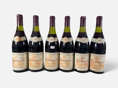 six bouteilles de vin alignées sur une surface blanche