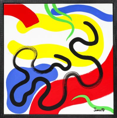 une peinture représentant un serpent et un autre serpent sur fond blanc