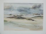 a picture of a watercolor painting of a beach