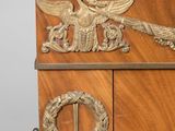 an image of a wooden cabinet with a black marble top