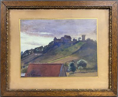 an image of a painting of a castle on top of a hill