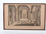 an old picture of a painting of a building with people in it