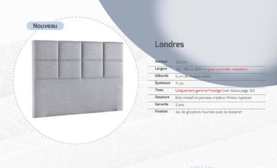 Tête de lit dosseret LONDRES 180 nuage gris orage - Produit …