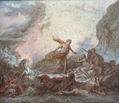une image représentant un tableau où l'on voit un homme sur un bateau, entouré d'autres personnes