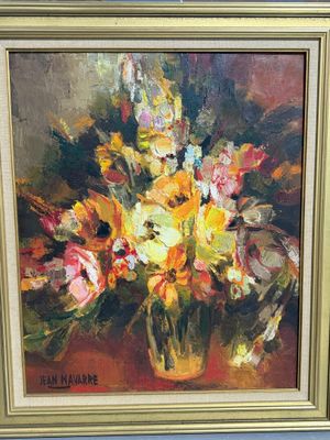 une peinture de fleurs dans un vase sur une table
