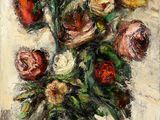 une peinture de fleurs dans un vase sur une table