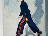 a drawing of a man in uniform walking on the street