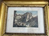 an old picture of a picture of a castle in a gold frame