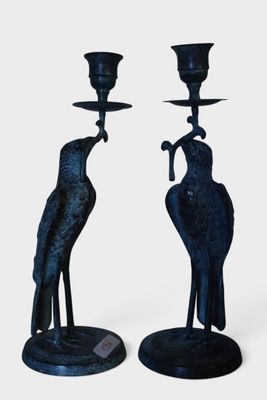 paire de bougeoirs « oiseaux bleus » avec des supports en forme d'oiseaux