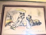 un dessin représentant deux chiens assis l'un à côté de l'autre