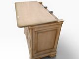a wooden desk with a leather top and a drawer