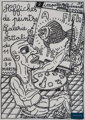 dessin représentant un homme tenant une guitare et un micro à la main