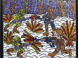an image of a painting of a group of people in the snow