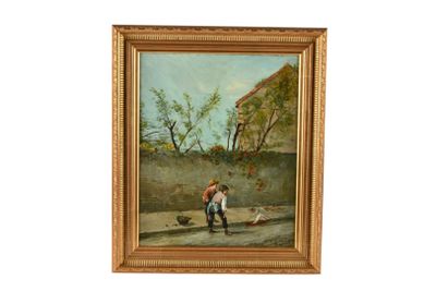 L. GAUTHIER (XIX-XXème). Enfants jouant avec un bateau de ba…