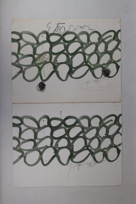 two different pictures of a piece of art on the wall