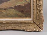 an image of a painting of a mountain scene in a gold frame