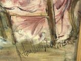 painting of a woman in a pink dress sitting in a chair