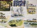 many different pictures of watercolor paintings on a table