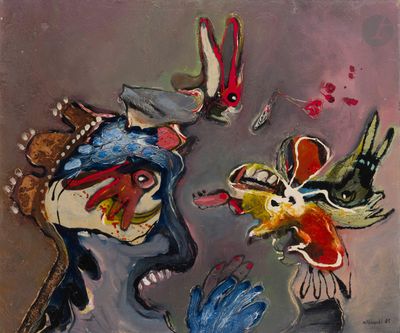 une image représentant un tableau où l'on voit une femme avec des oiseaux sur la tête