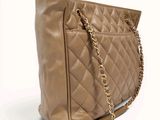 chanel beige quilted leather tote bag with gold chain handles