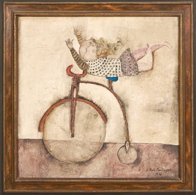 une image représentant un tableau où l'on voit une petite fille à vélo
