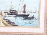 a picture of a painting of boats on the water