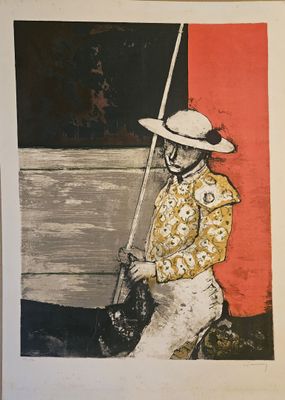 un tableau représentant un homme coiffé d'un chapeau et tenant un fusil